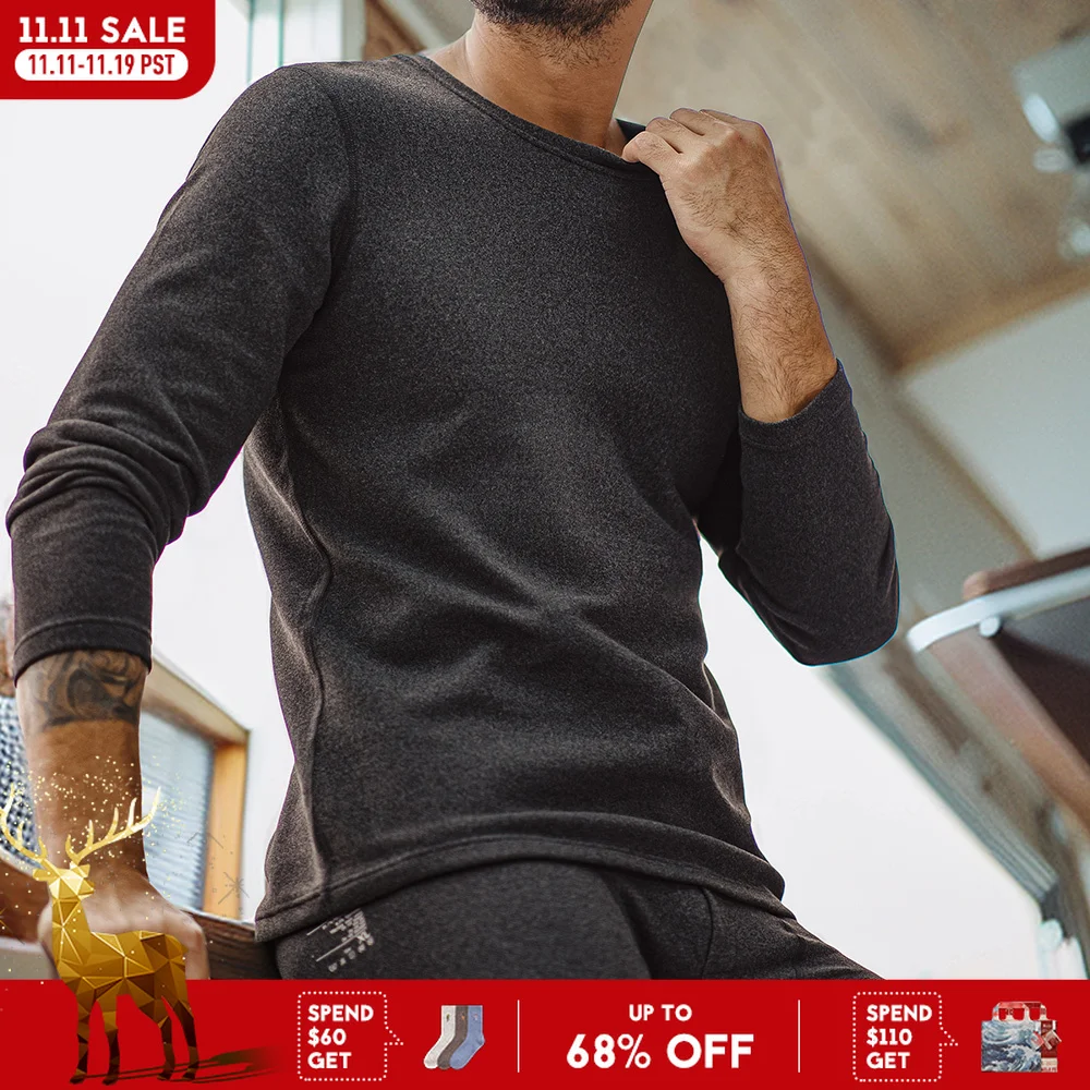 

Maden Men's Seamless Thermal Underwear Set Elastic Slim Inner Wear Underwear O-neck Long Sleeve Thermal Suit for Fall and Winter