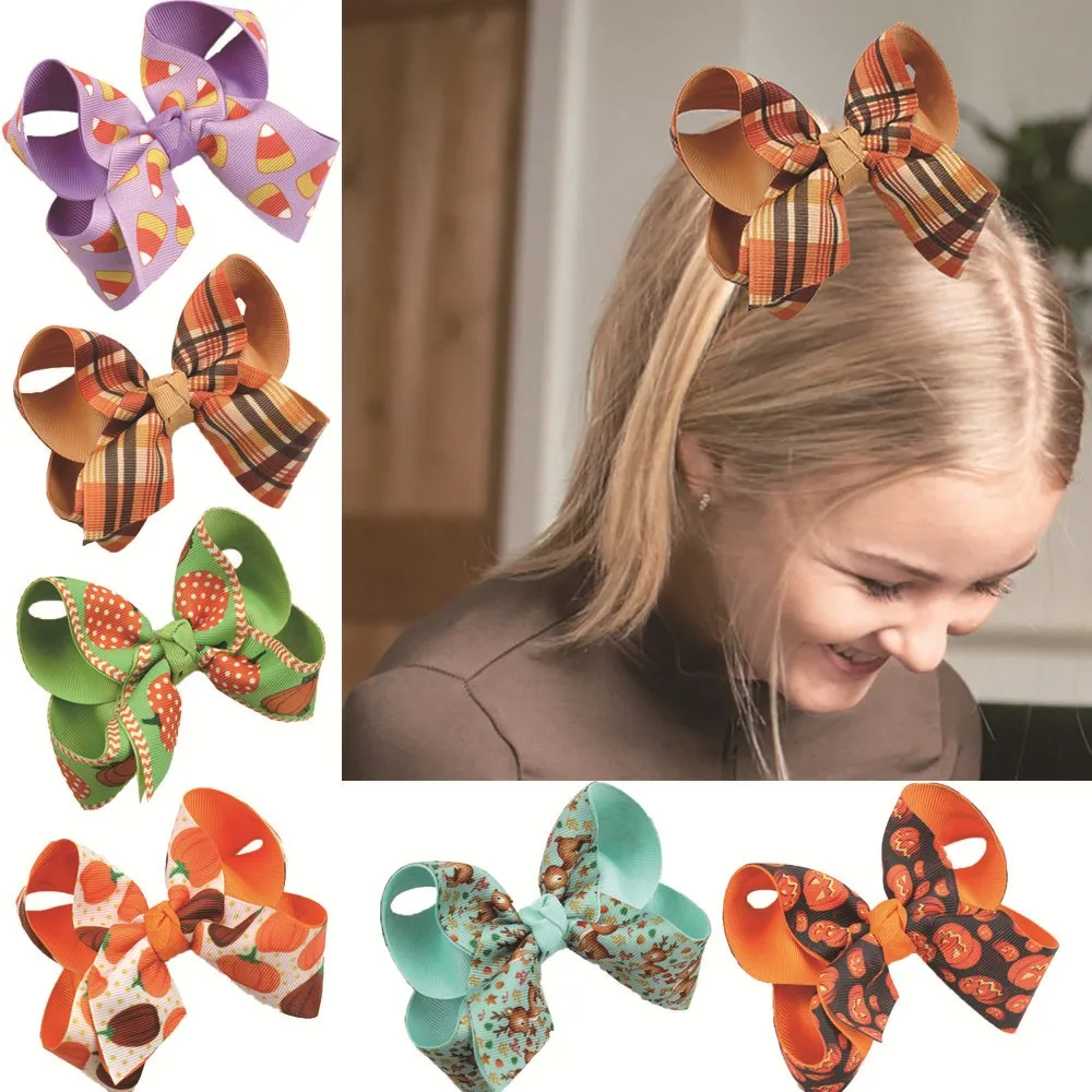 30pc-baby-hair-clips-set-with-ribbon-bow-pumpkin-skeleton-skull-prints-hairpins-barrettes-for-girls-halloween-hair-accessories