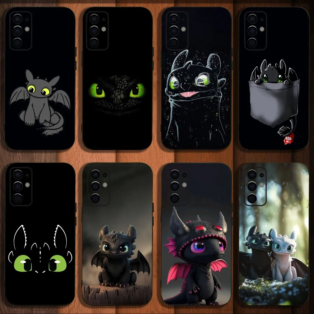 Cartoon T-Toothless Phone Case For Samsung S24,S21,S22,S23,S30,Ultra,S20,Plus,Fe,Lite,Note,10,9,5G Black Soft Cover