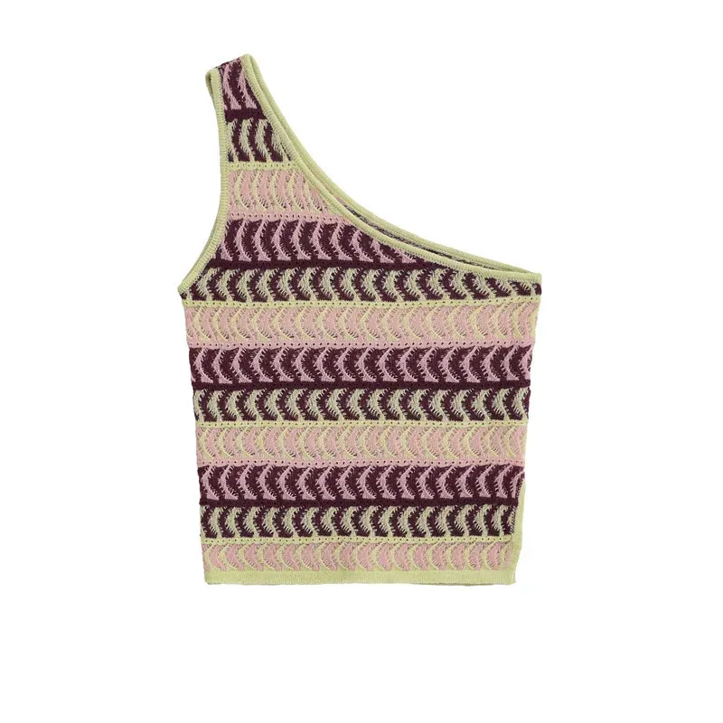 

Elegant Women's Asymmetrical Off-Shoulder Vest Slim Fit Top with Colorful Stripes Summer Fashion Sexy Casual Holiday Wear