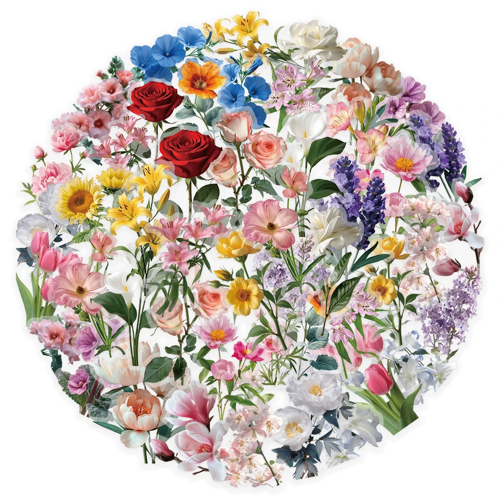 

10/30/50pcs Transparent Natural Plant Flowers Stickers Aesthetic Graffiti Skateboard Luggage Laptop Car Cute Cartoon Decals Pack