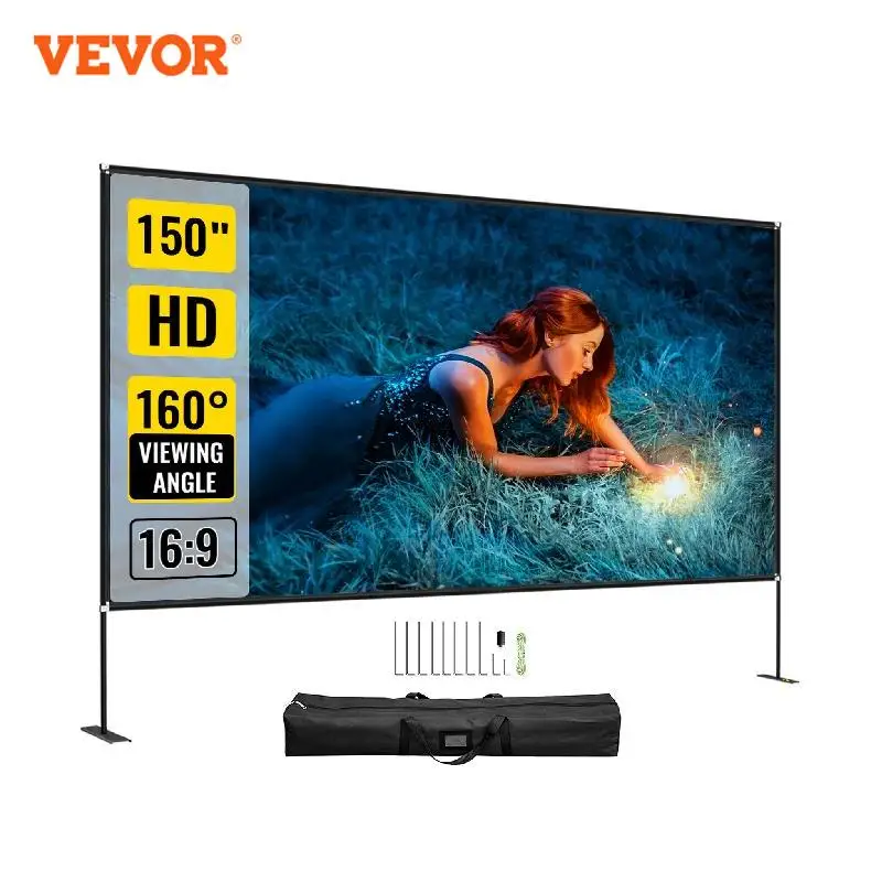 VEVOR 80 100 135 150 180 Inch Foldable Portable HD 4K Projector Screen with Stand 16:9 Movie Video Indoor Outdoor Portable Home