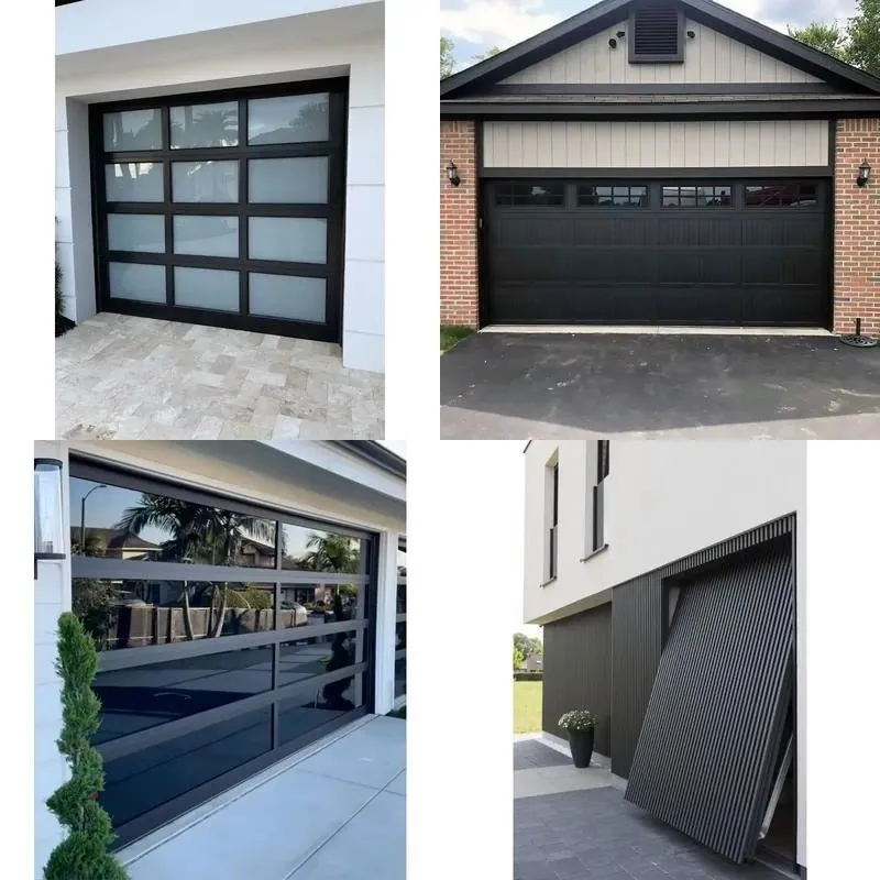 Modern Black Steel Aluminum Garage Door Full View Transparent Plexiglass Panel Contemporary Design Durable Residential Entry