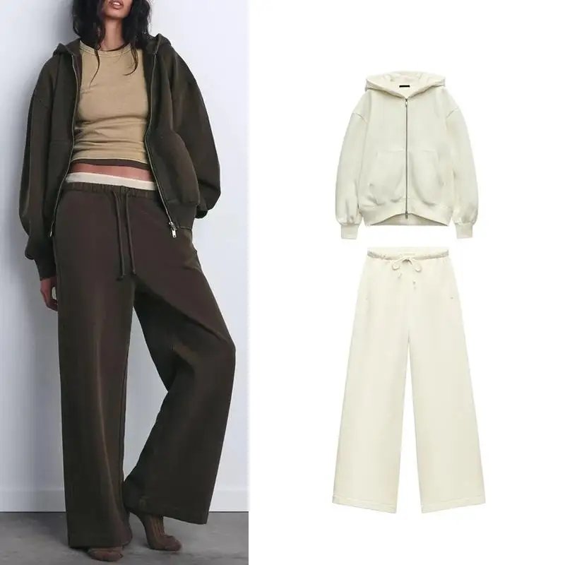 ربيع جديد المرأة عالية الخصر المخملية مستقيم الساق السراويل سستة مزين فضفاض البلوز مجموعة ملابس رياضية غير رسمية