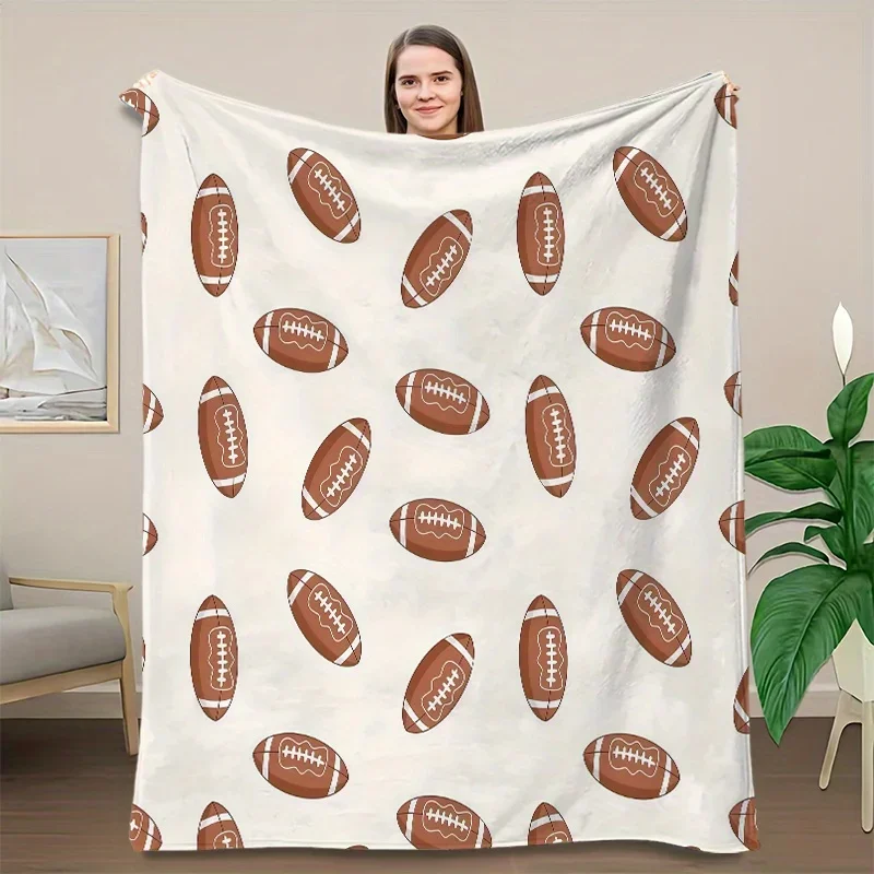

Soft Flannel Throw Blanket Football Pattern on White AllSeason Machine Washable for Sofa Outdoor Beach Car Picnics pc