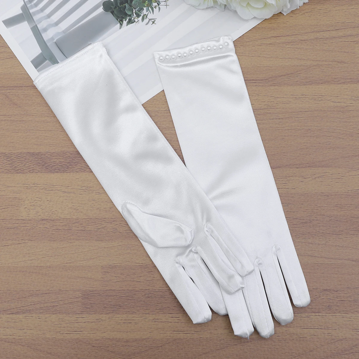 

Wedding Gloves Pearl Decor Dress Flower Bow Tie Elegant Long Bowknot Beautiful
