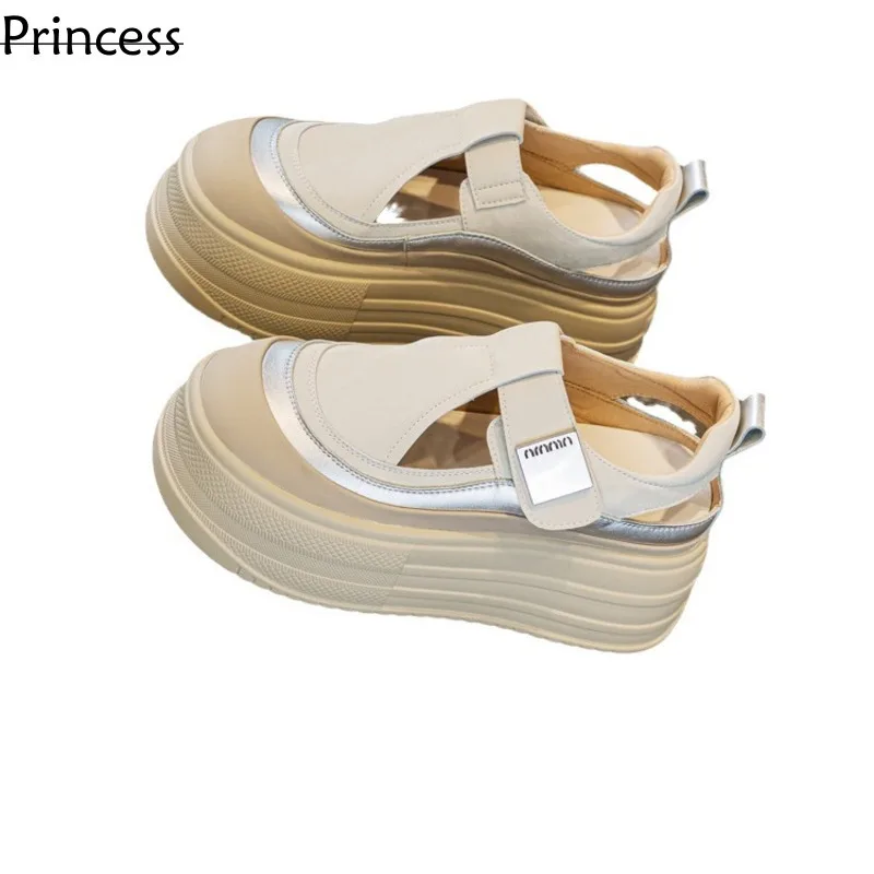 Summer New Pine Cake Thick Sole Sandals Women\'s Bag Head 2024 Hollow Breathable Matching Skirt Casual Tall Single Shoes