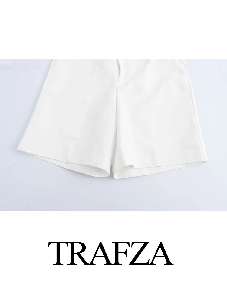 TRAFZA Women New Fashion Versatile Solid High Waist Zipper Bermuda Shorts Female Chic Elegant High Street Casual Shorts Mujer