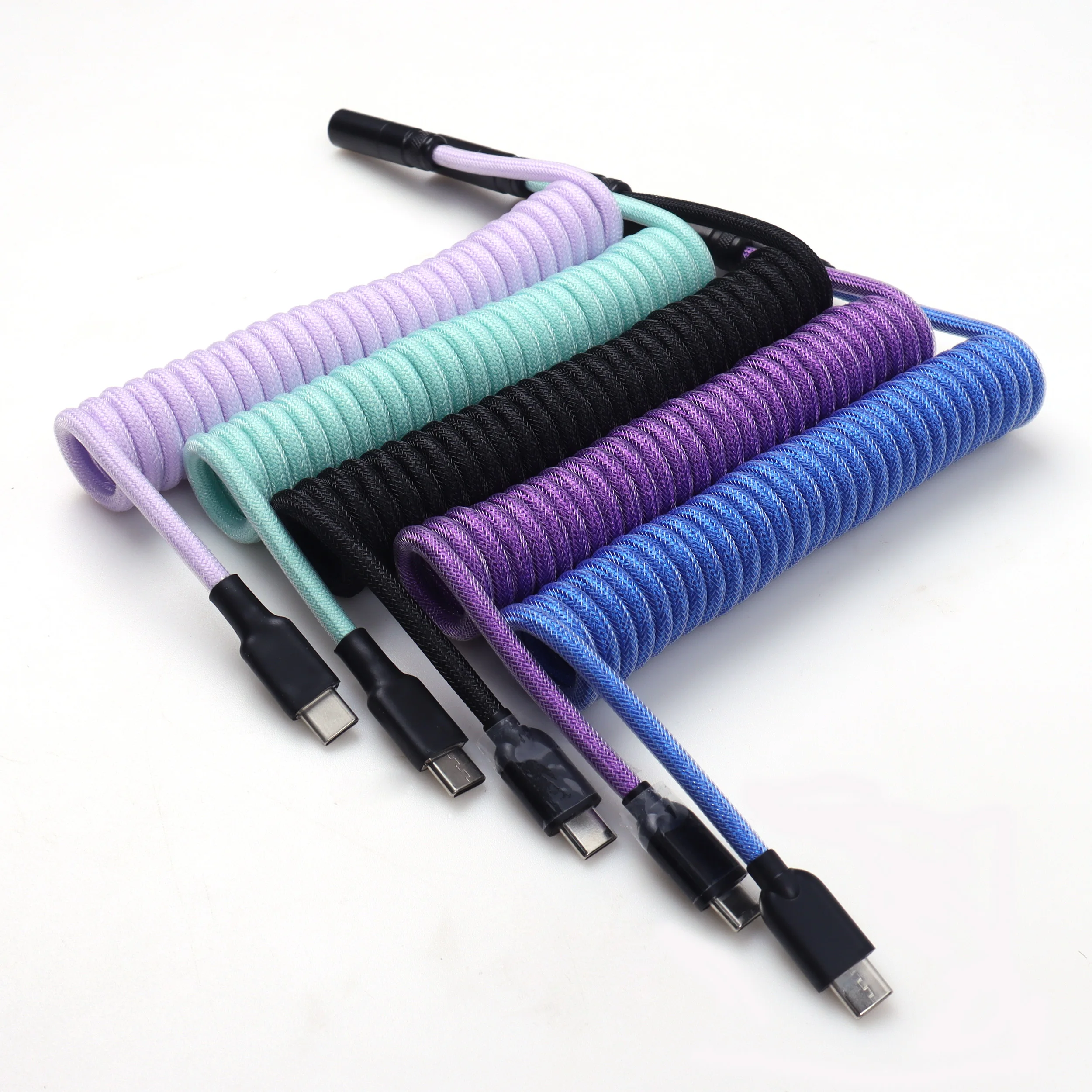 Type -C to USB Coiled Cable Keyboard MINI XLR Detachable Connector Use for Gaming Keyboard | Deep Blue Deep Purple White