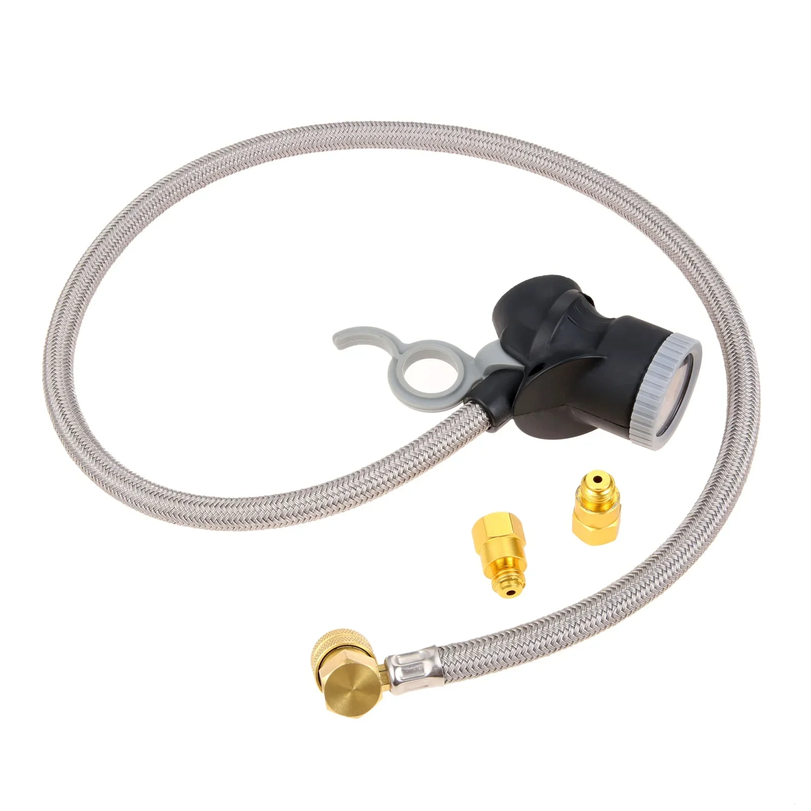 R134A AC Refrigerant Charge Hose Kit with Gauge,Car HVAC Refrigerant Recharge Kit,1/2\'\' Acme Female to 1/2\'\' Male Flare Adapter