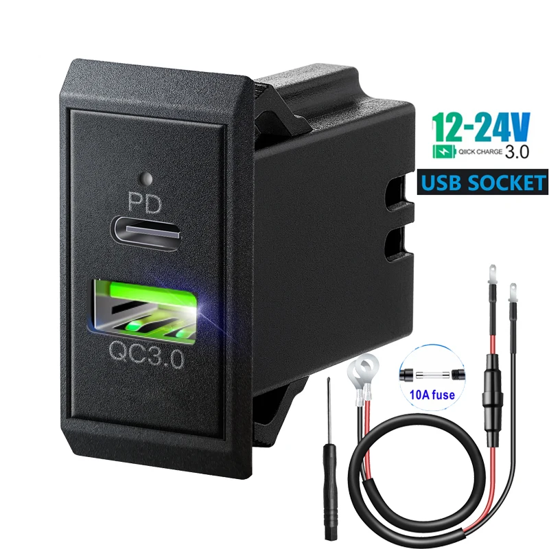 QC3.0 PD Dual USB Port Car Charger Socket 12V 24V Phone Charging Outlet Power Adapter for Motorcycle Camper Truck ATV Boat RV