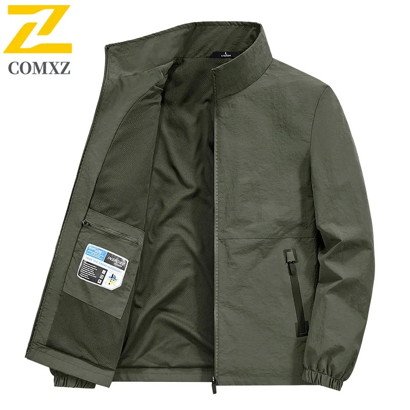 

COMXZ мужские куртки 232, осень премиум-класса для пешего туризма, путешествий, кемпинга, ветрозащитная износостойкая куртка с воротником-стойкой, свободное пальто