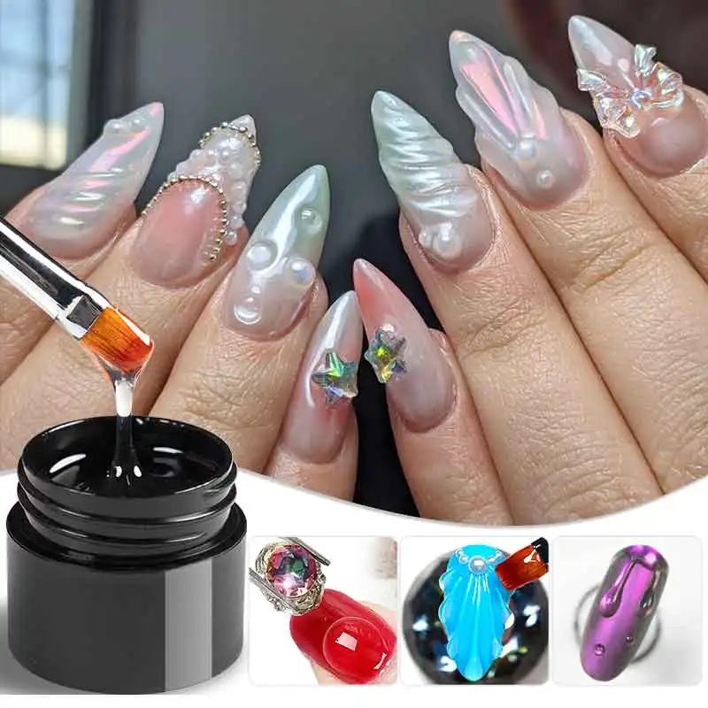 BOZLIN pegamento fuerte para uñas para diamantes de imitación 5 en 1 pegamento Gel esmalte de uñas adhesivo gema joyería pegamento decoración de uñas todo para manicura