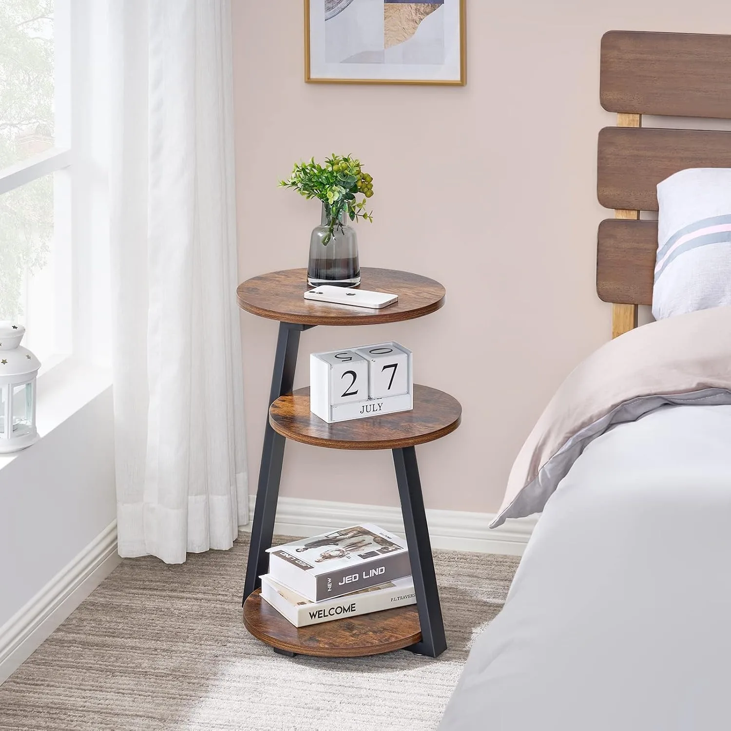 Accent Table Nightstand Bedside Table with 3-Tier Shelves for Living Room Bedroom Couch Small Coffee Table