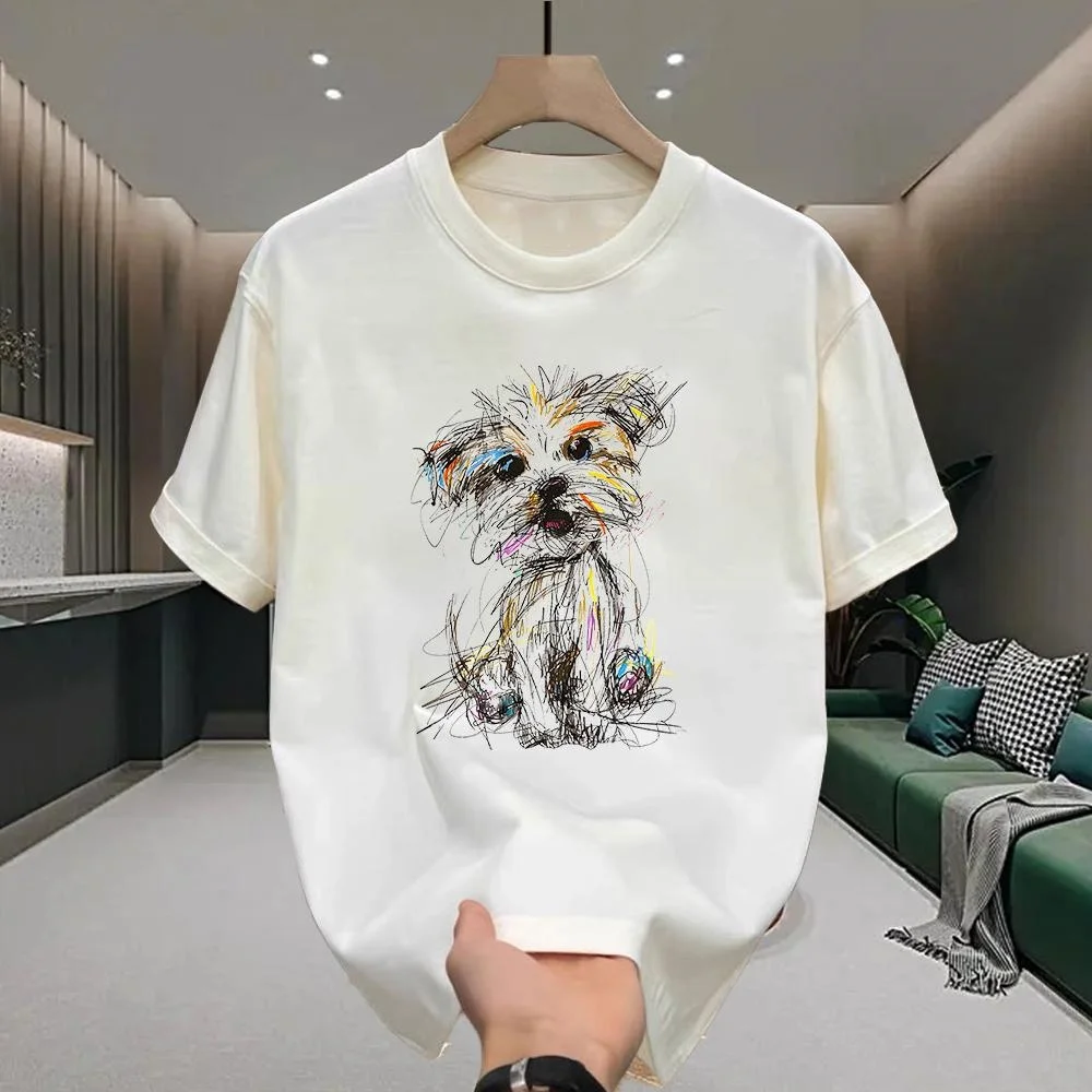 

Scribbled Dog Cotton Short-sleeved T-shirt Breathable Printing Personalized Creative Fun Printing Versatile for Men and Women
