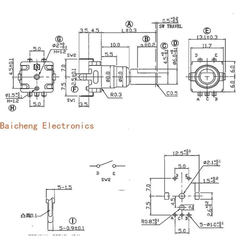10PCS EC11 encoder rotation smooth no step encoder switch 14mm half axis audio potentiometer