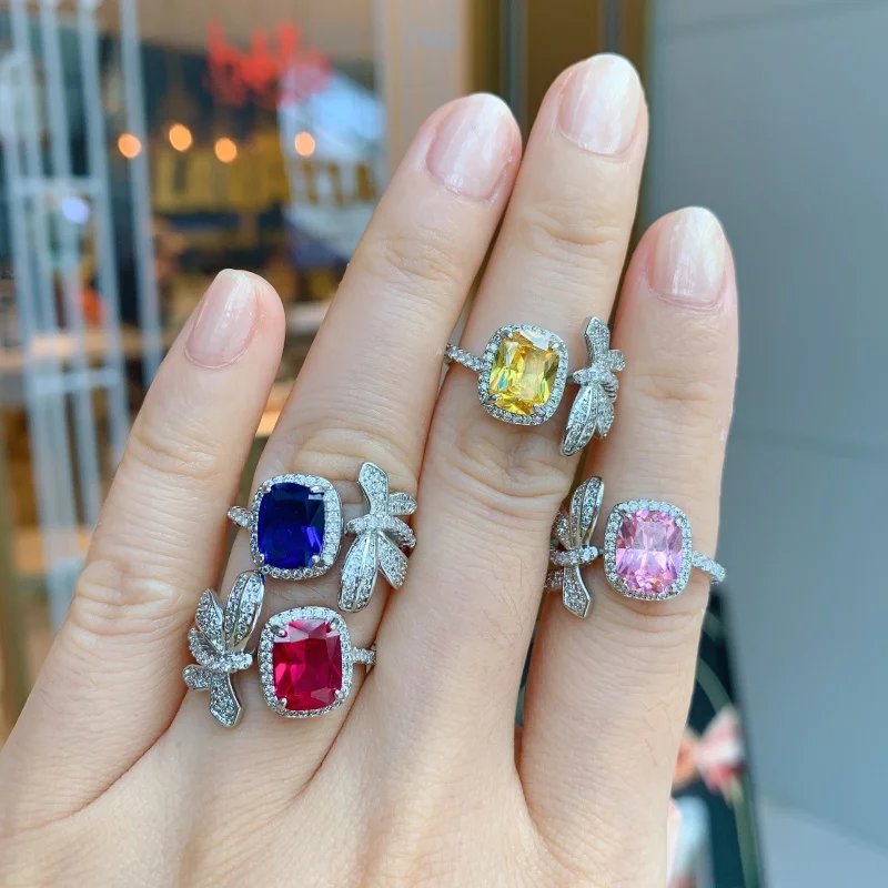 

Red Corundum Fat Rectangular Ring Colorful Gemstone Vintage Style Ring Jewelry