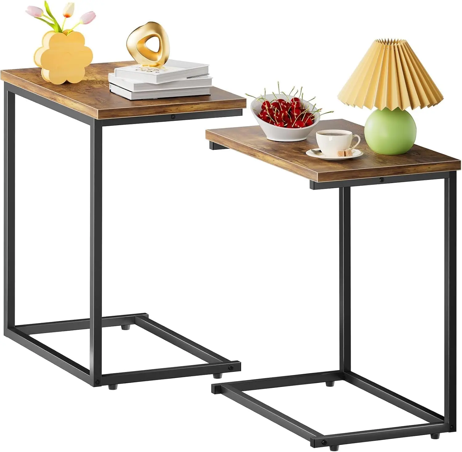 

C Shaped End Table Set of 2, Side Table for Couch Slide Under, C Table Sofa Side End Table for Living Room 27 inches High,PIE