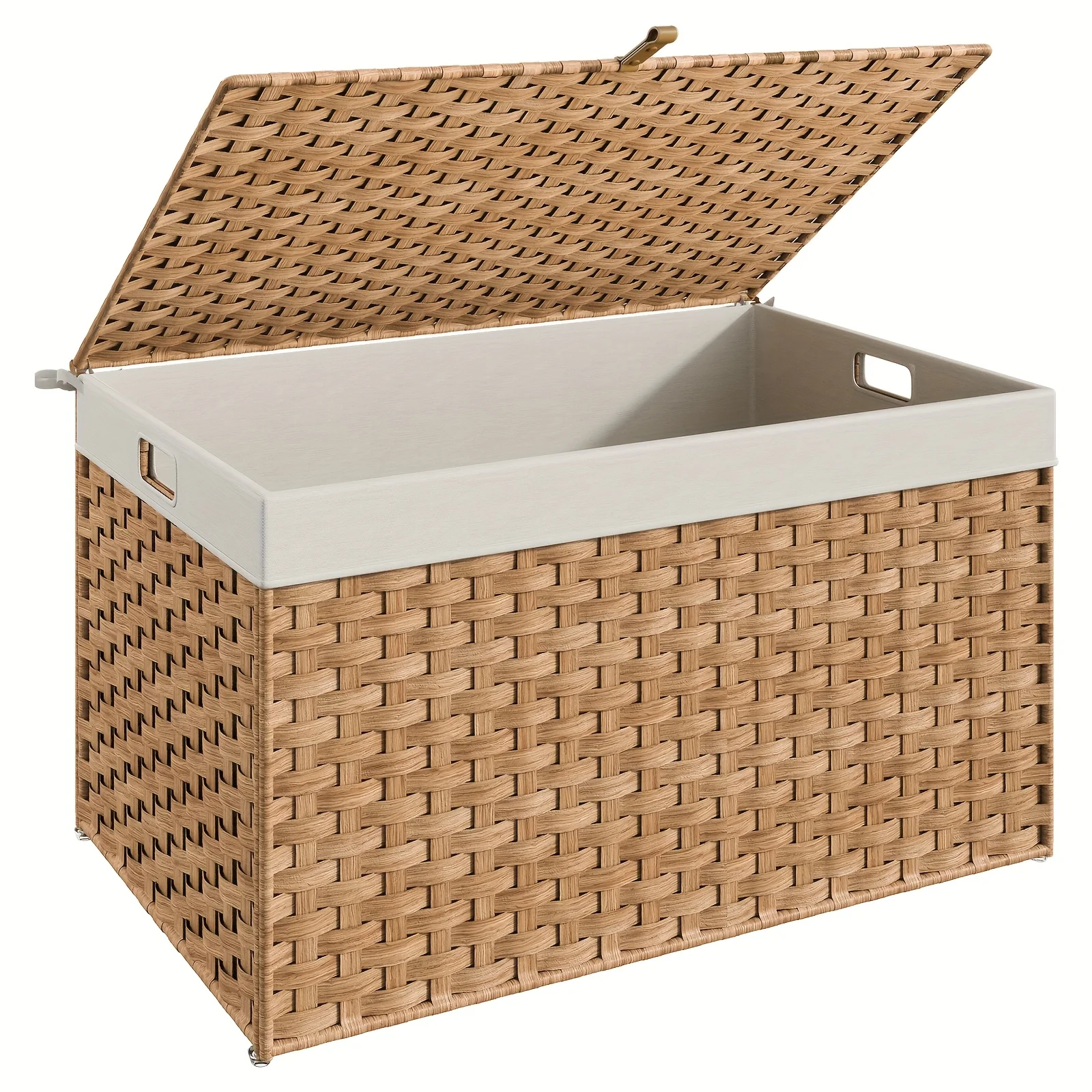 

42.27gal Capacity Storage Basket With Lid, Wicker Basket, Handwoven Blanket Storage Basket With Handles