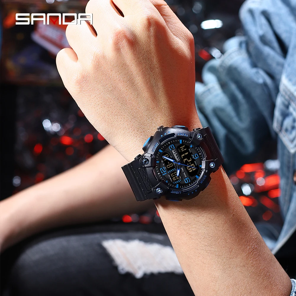 SANDA 6181 Quarzuhr für männliche und weibliche Studenten, Sport, multifunktional, wasserdicht, LED, Herren-Elektronikuhr, Wecker