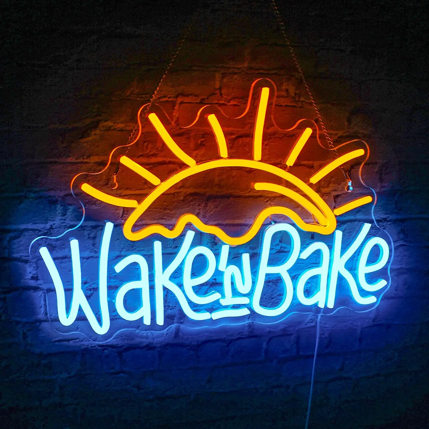 

Wake in Bake Neon Sign Coffee Bar Neon Signs for Wall Decor with Dimmable Sun Neon Lights Sign for Bedroom Home Kitchen Gifts