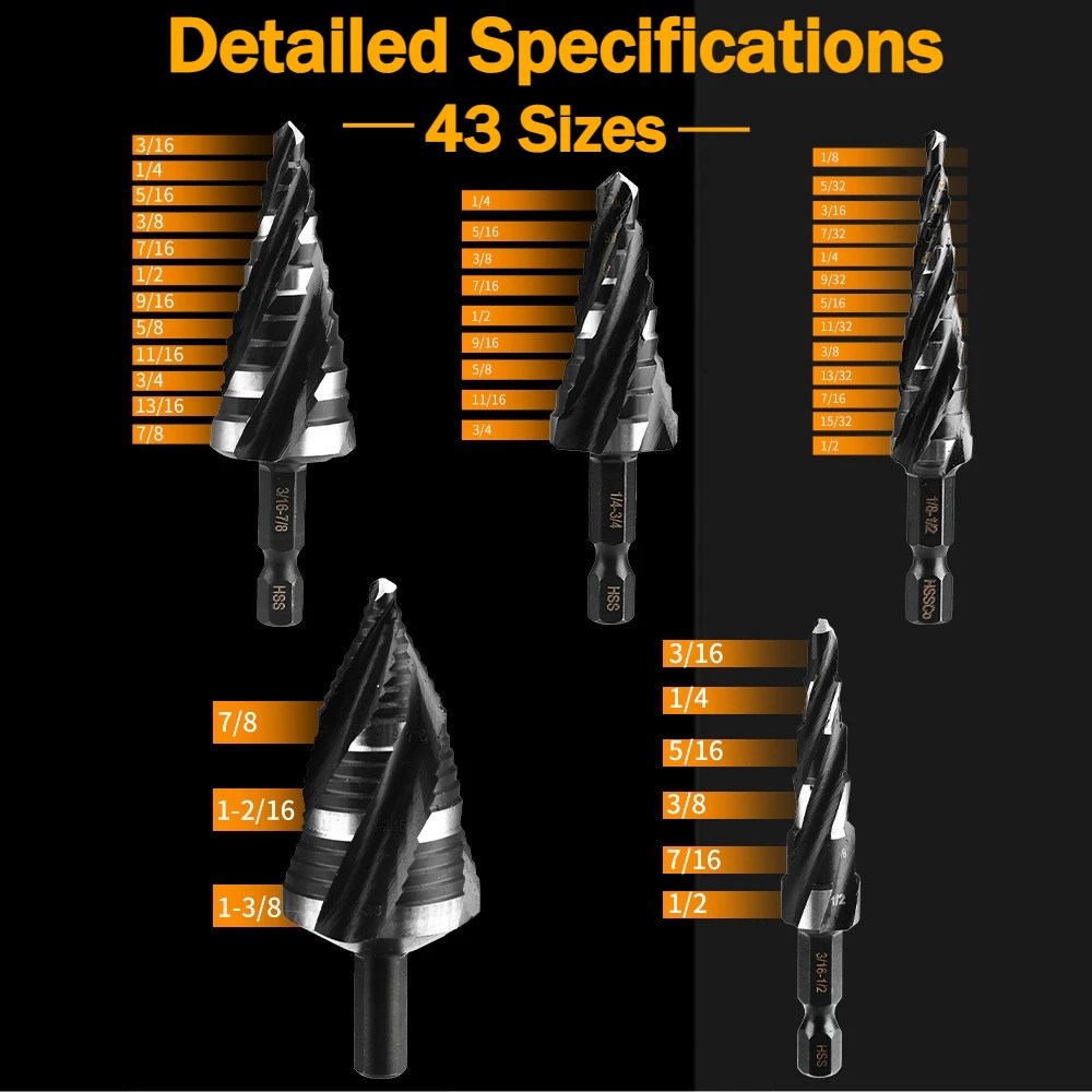 5 قطعة مجموعة لقم فلوت حلزونية مكونة من 5 قطع HSS مطلية بالتيتانيوم مع ساق سداسية مقاس 1/4 بوصة للمعادن والألومنيوم والخشب والبلاستيك #2