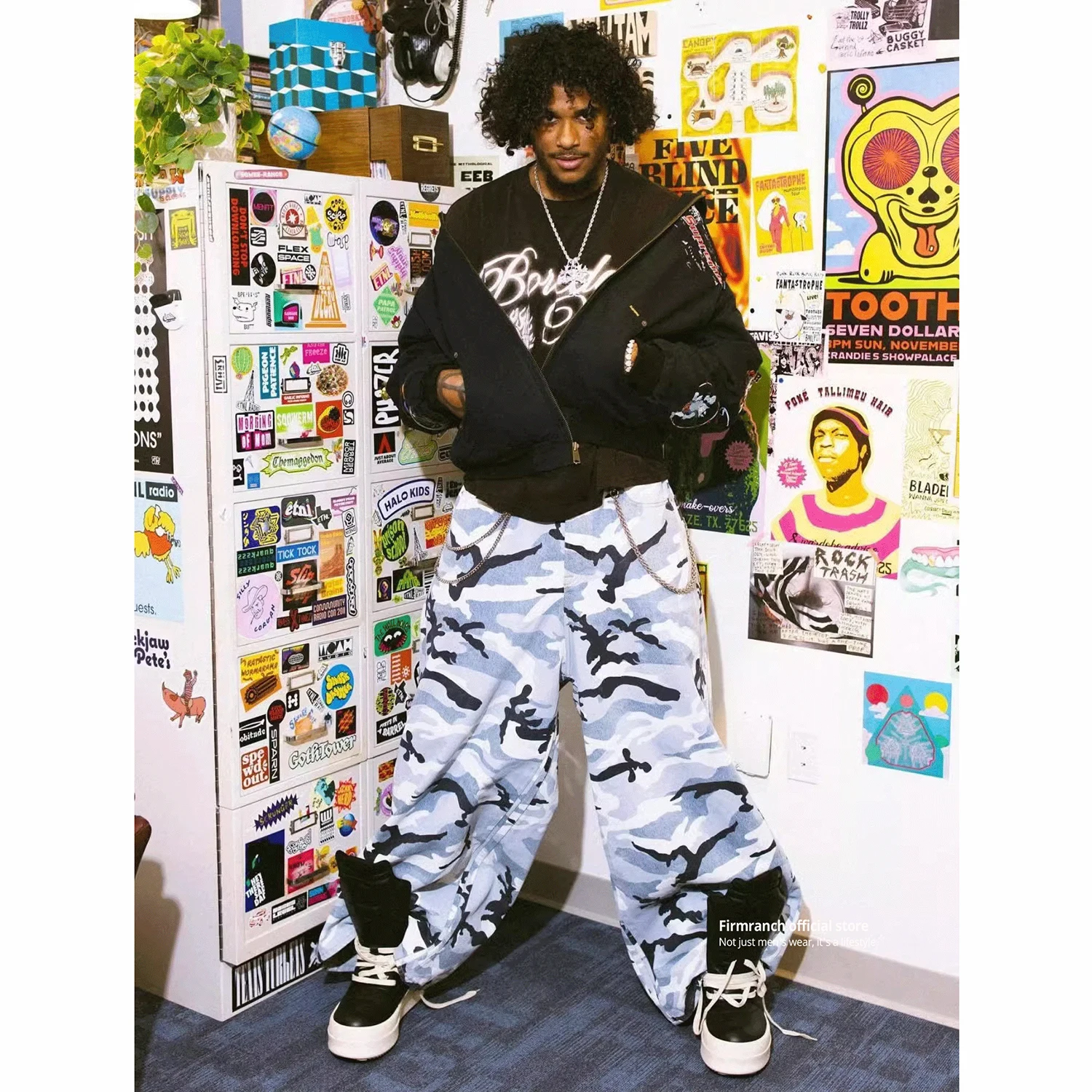 Firmranch 2025 New Oversized Baggy Jeans For Men And Women Streetwear Long Wide-leg Blue Camouflage Big shape Denim Pants