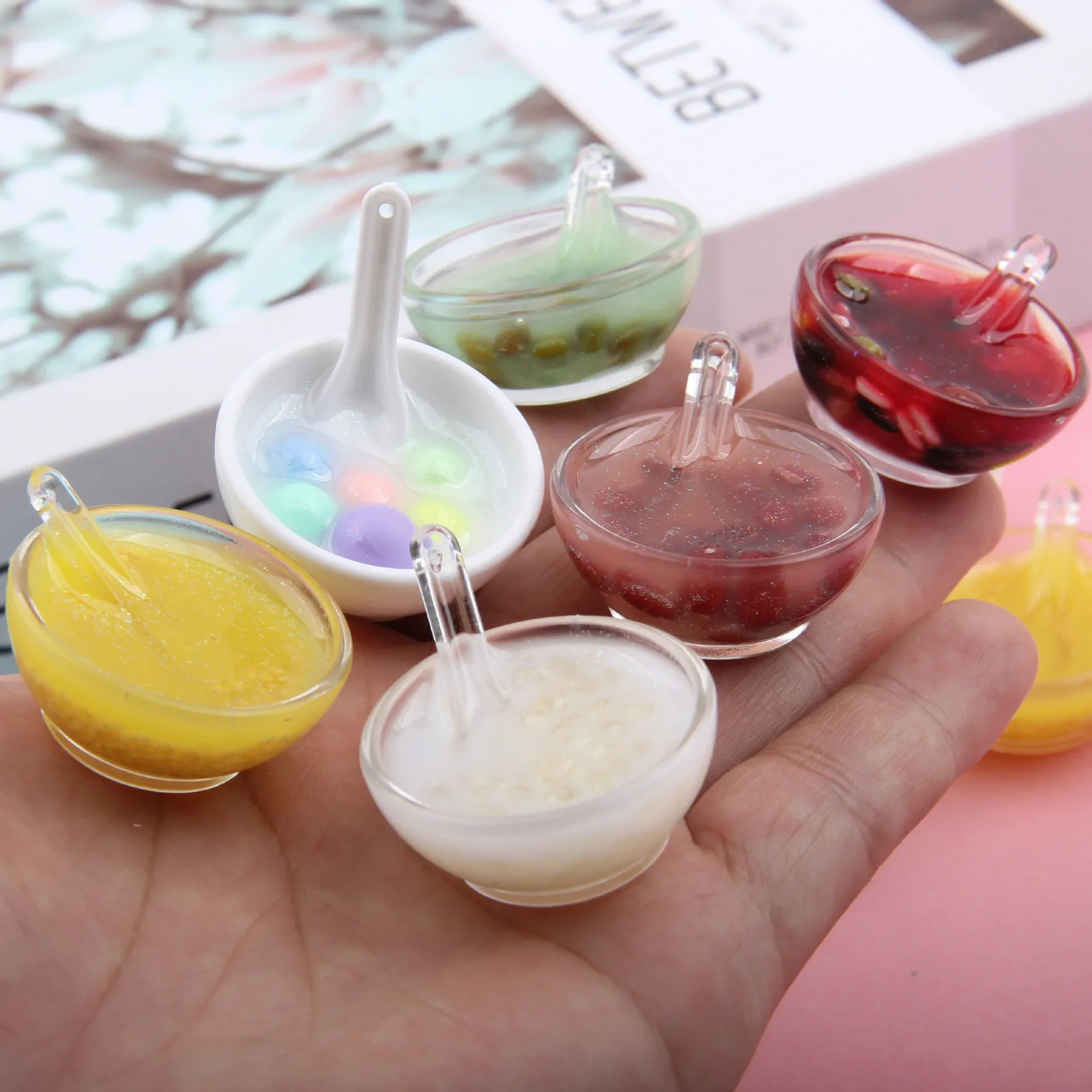 Fake Mini Food Congee Porridge Fruit Mung Bean Yogurt Donut Simulation Keychain Home Decor Decoration Crafts