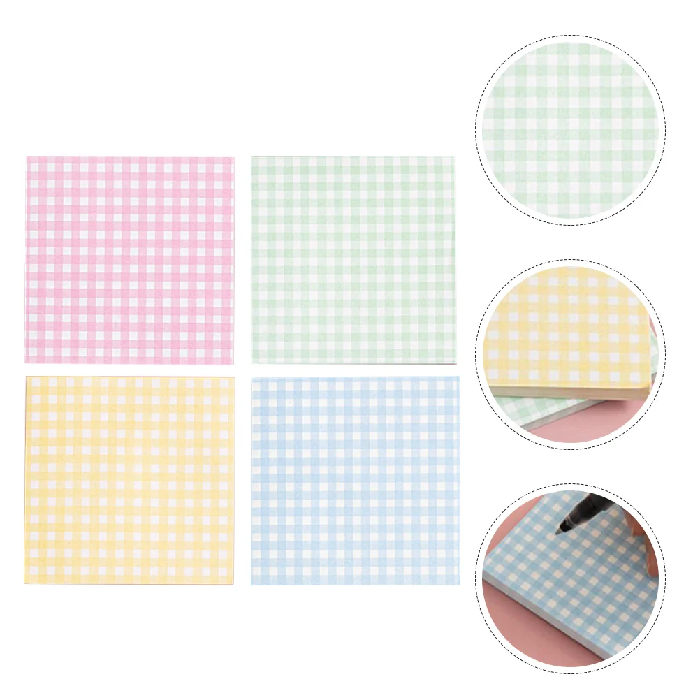 4 Books Plaid Element Convenient Memo Pads Grid Nonstick Paper Students