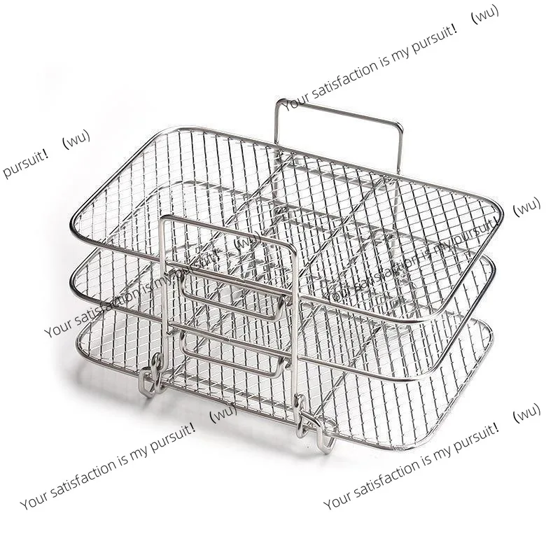 304 stainless steel three-layer square air fryer accessories removable baking net drain dehydration rack steam rack