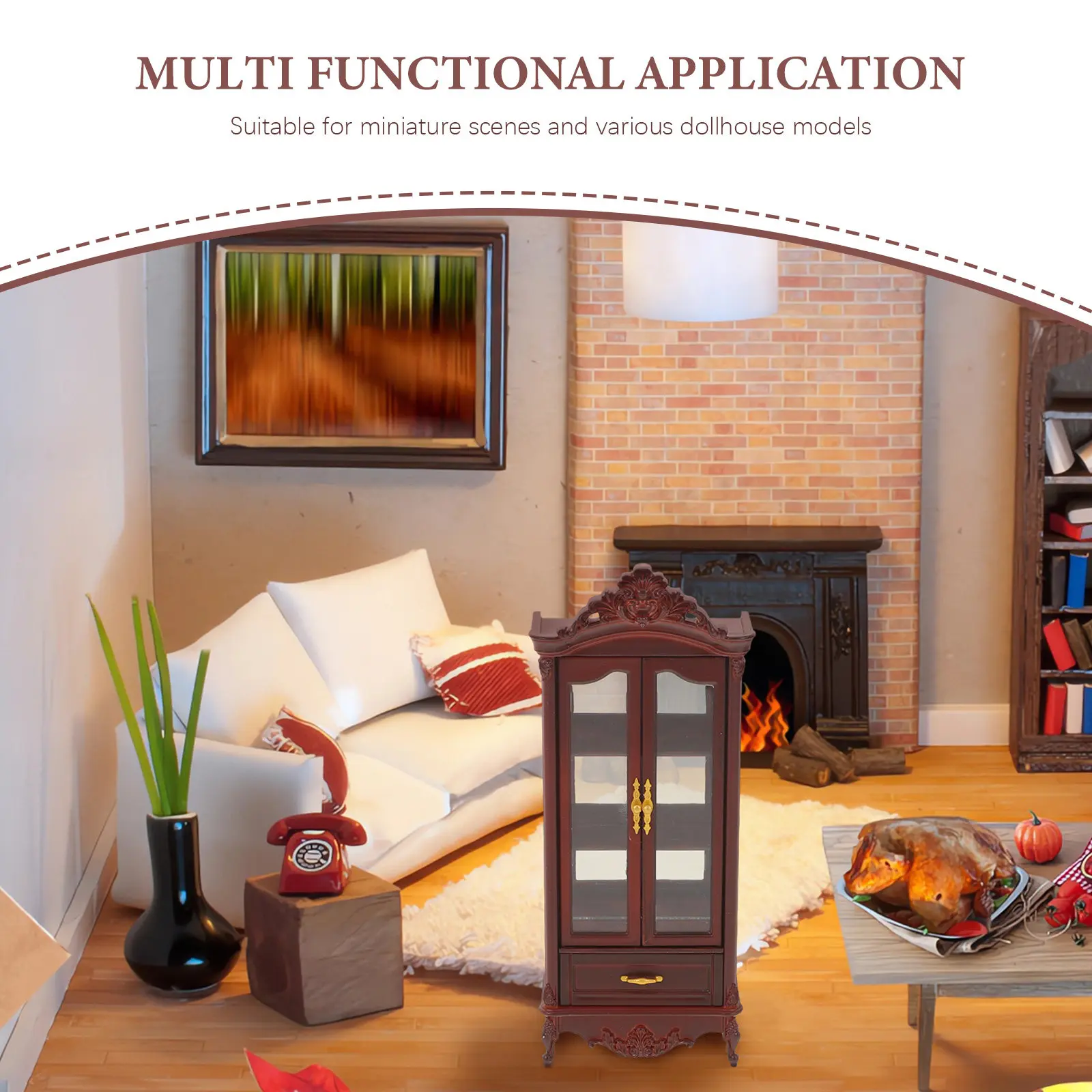 

Miniature Furniture Display Shelf Wooden Double Door Cabinet Bookshelf Dollhouse Storage Cabinet Vintage Micro Scene Furniture