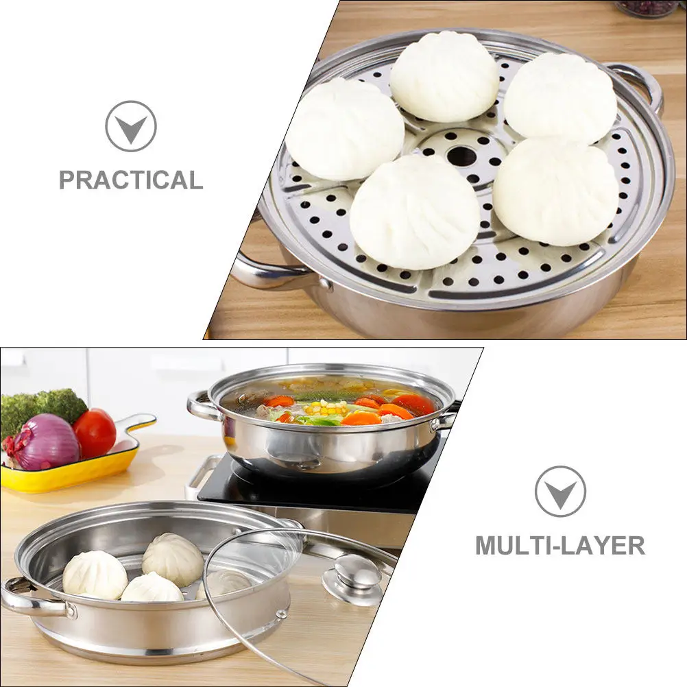 

1Set Stainless Steel Steamer Pot Multi-Functional Cooking Steamer for Soup Dumpling Vegetable Hot Pot Household Kitchen Supplies