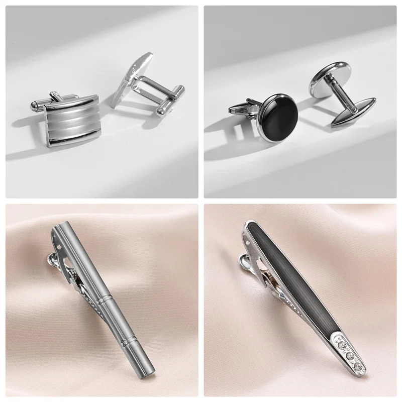 4 Sets Tie Clips & Cufflinks For Men Man Shirt Cufflink Wedding Guests Gift With Box Pisa Ties Pin Luxury Men's Gift For Husband
