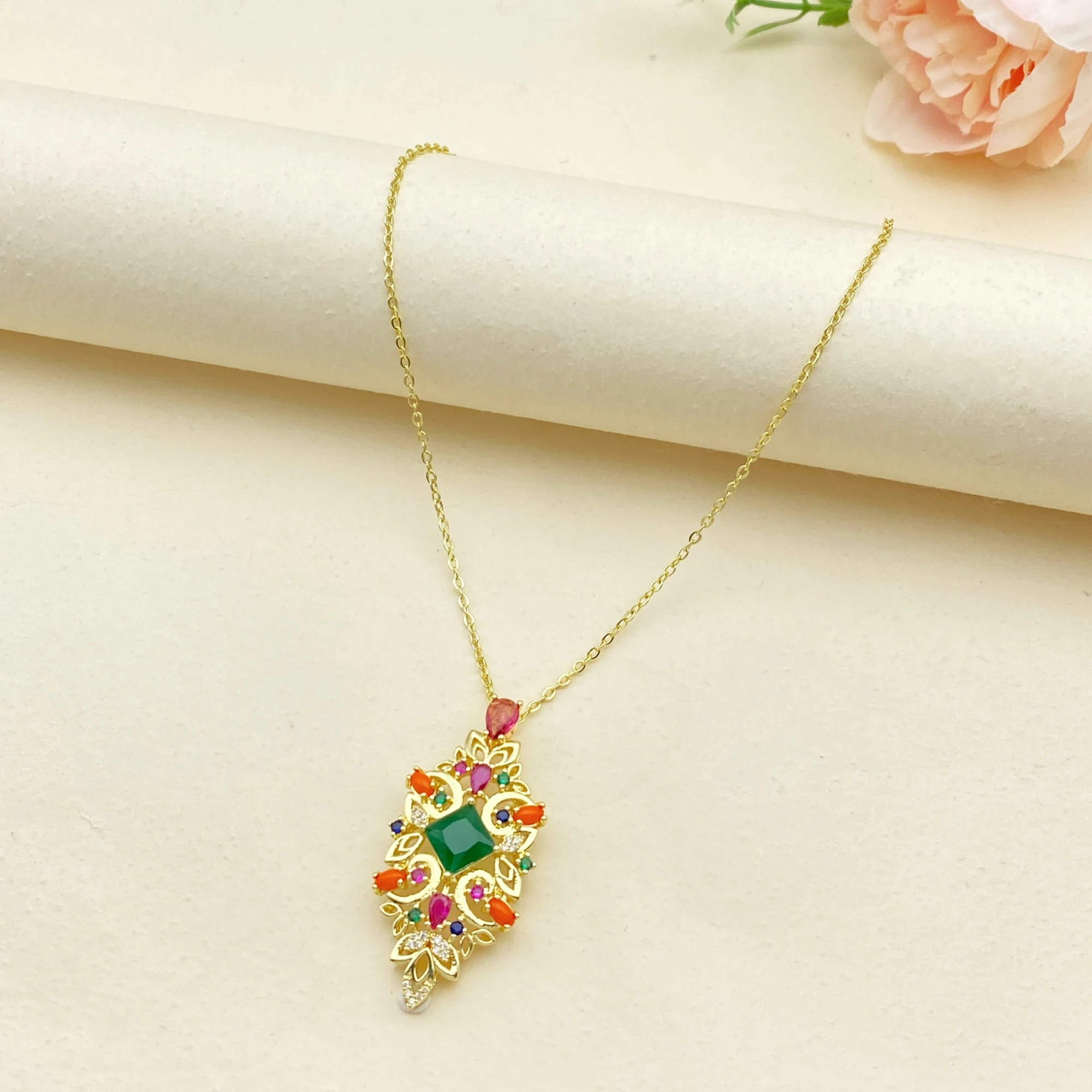 Falair Elegant Gold Plated Copper Zircon Jewelry Set Women 4PCS Necklace Earrings Ring Bracelet For Dating Gathering