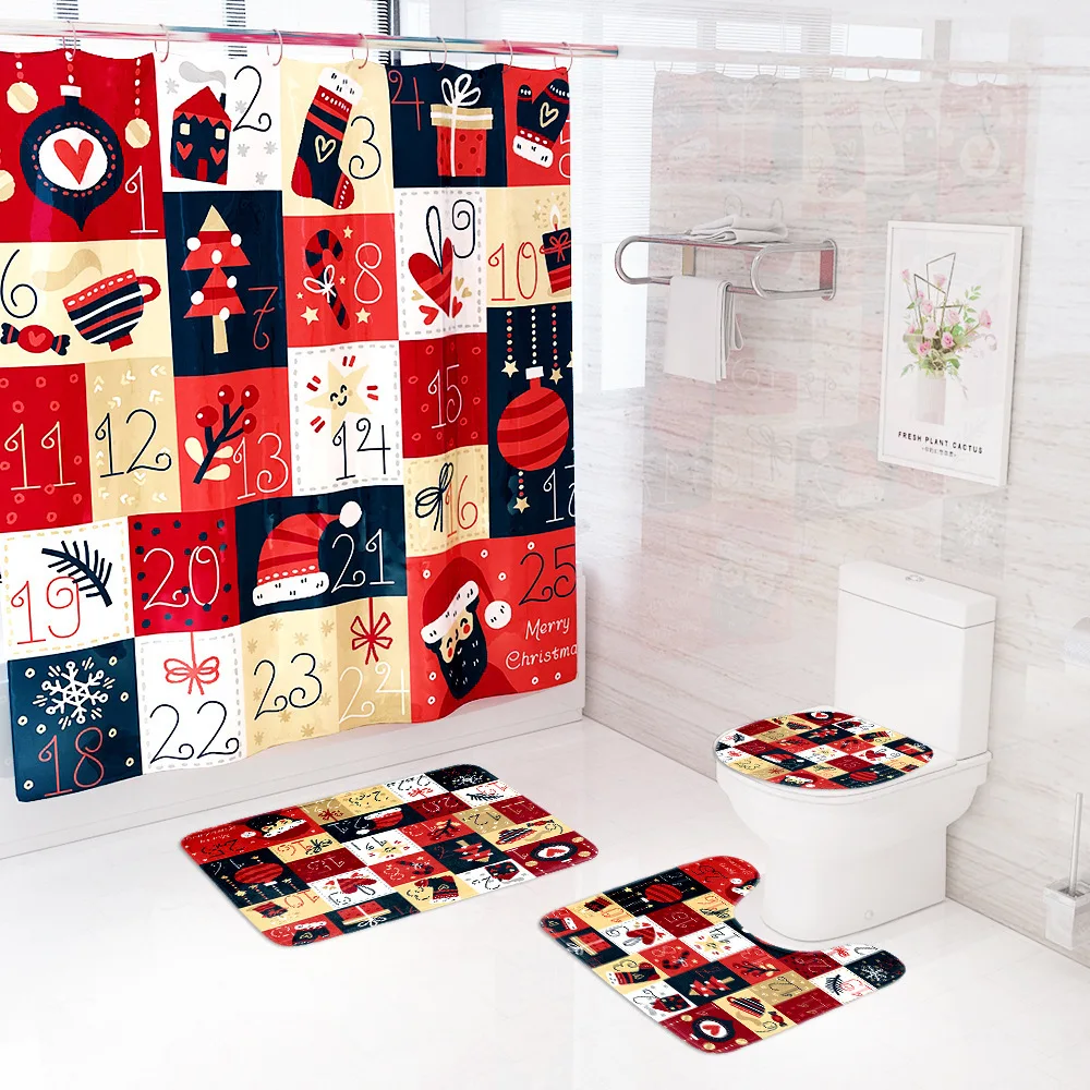 Navidad Frohe Weihnachten Dekor Duschvorhang Santa Elch Weihnachten Wasserdicht Polyester Bad Vorhang Neujahr Schlafzimmer Vorhänge – Detail 6