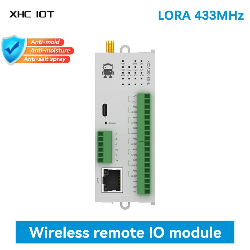 

8AO LoRa 433MHz Distributed Remote IO Module Analog Switch Acquisition RJ45 RS485 Host Module Modbus XHCIOT M31-XXXA0008G-L