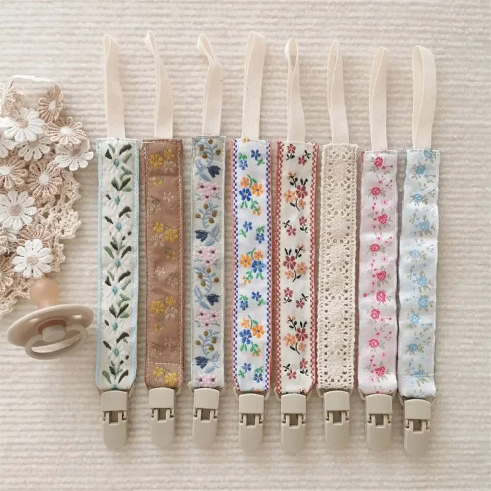 

Ethnic Style Baby Cloth Pacifier Chain Floral Teether Toys Straps Soother Holder Adjustable Dummy Clips Nipple Holder Clips