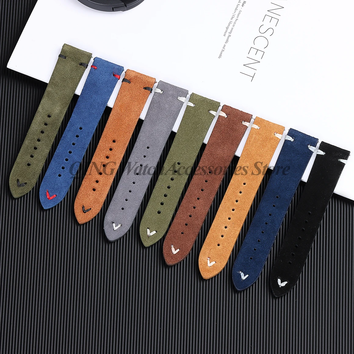 Suede Stitching Genuine Leather Watch Band 18mm 20mm 22mm Quick Release Vintage Bracelet Blue Brown Watch Strap Replacement