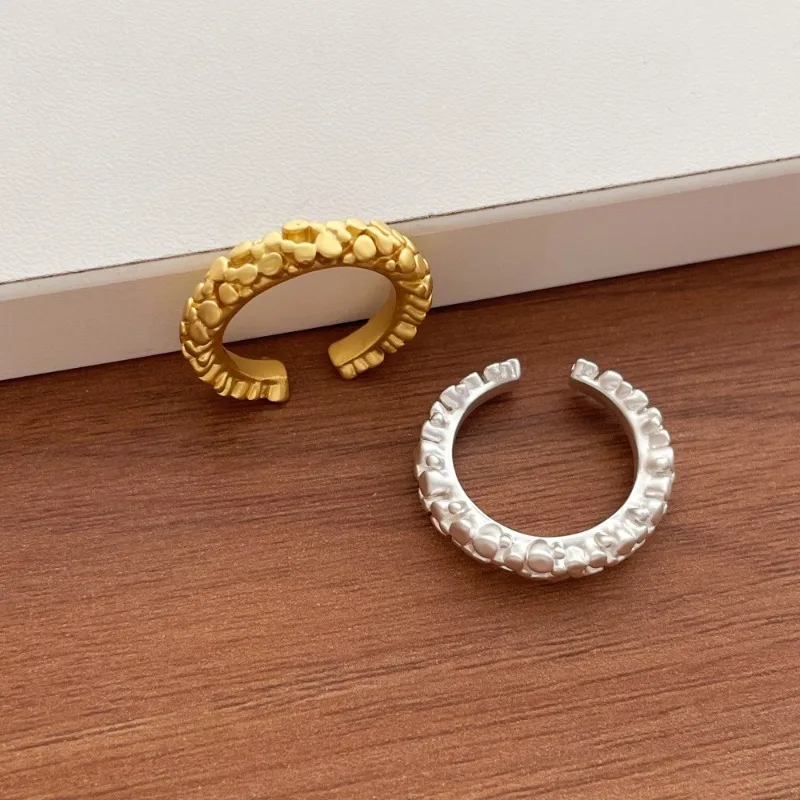 Minar Personality Matte Color Irregular Hammer Tone Open Adjusting Cocktail Rings for Women 14K Real Gold Silver Copper Alloy