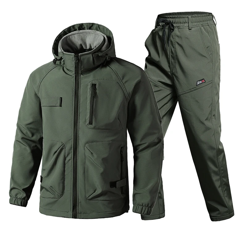 Inverno masculino conjuntos térmicos de esqui de montanha à prova dwaterproof água caminhadas workwear terno jaquetas táticas + calças 2 peças conjuntos blusão