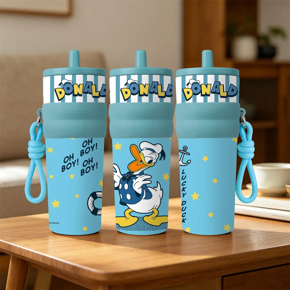 1pc 25oz Disney Donald Duck Stainless Steel Tumbler Insulated Travel Mug with Straw Hanging Rope Portable Cup for Car Outdoor view 4