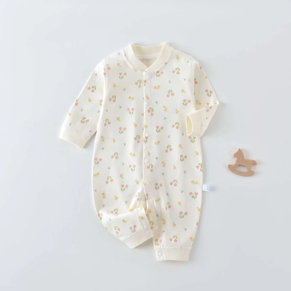 Newborn Baby Onesie Long Sleeve Soft Breathable Pure Cotton Romper with Full Snap Closure & Ribbed Cuffs Cute Prints for 0-18M