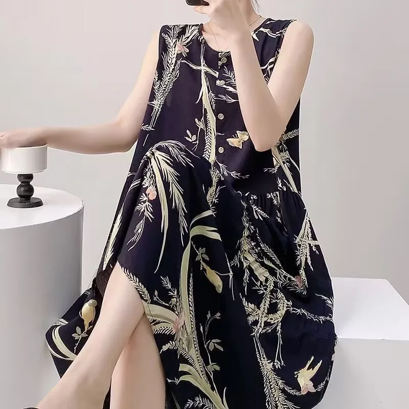 

Womens Nightgown Printed Cotton Home Dress Summer