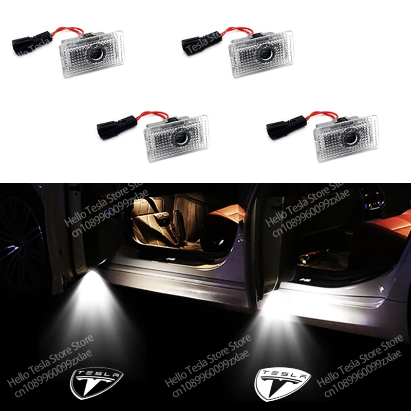 2/4Pcs HD Led Welcome Light Car Door Projector Lamps For Tesla Model 3 Model S X Y Roadster Logo Projector Ghost Shadow Lamp