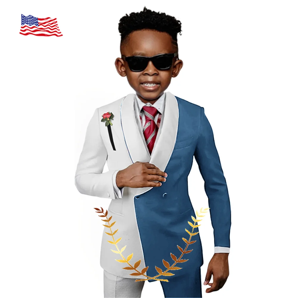 Color Block Suit Boys Jacket Pants 2 Piece Set Fashionable Wedding Tuxedo for Kids Formal Party Dress 2-16 Years Old