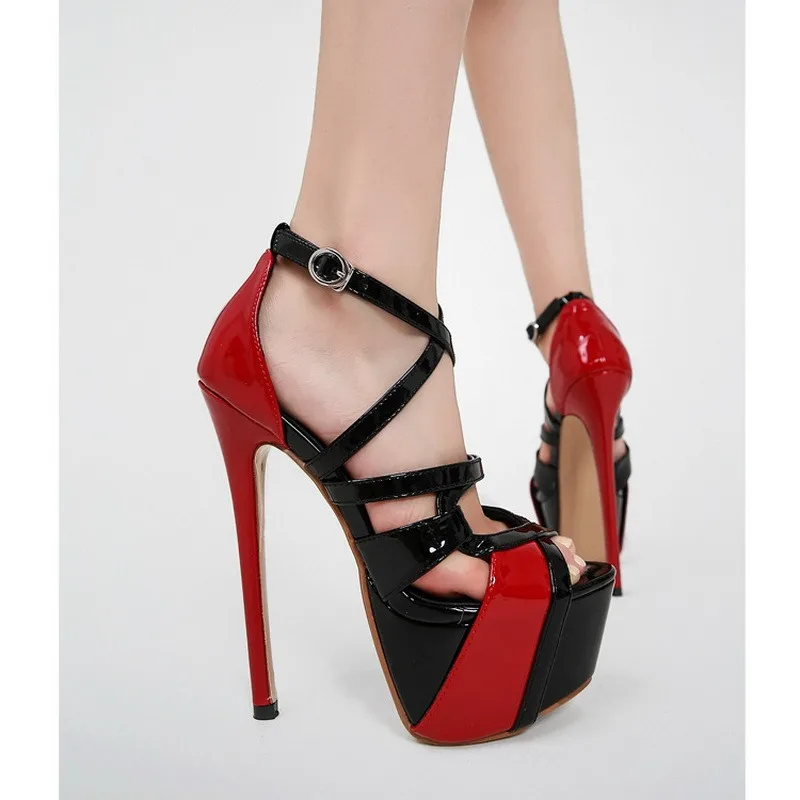 Sexy Club Extreme High Heels 16CM Party Women Shoes Platform Narrow Band Hollow Buckle Strap Cover Heels Stiletto Sandals