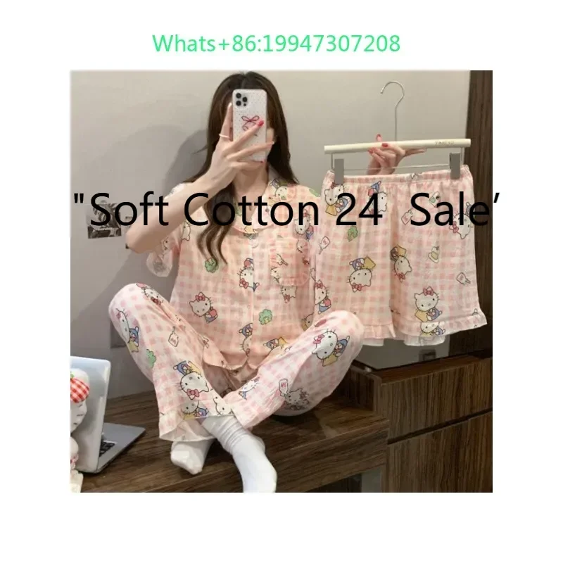 

Summer new cartoon Hello Kitty with chest pad comfortable and soft Tencel cotton short sleeves short trousers loungewear