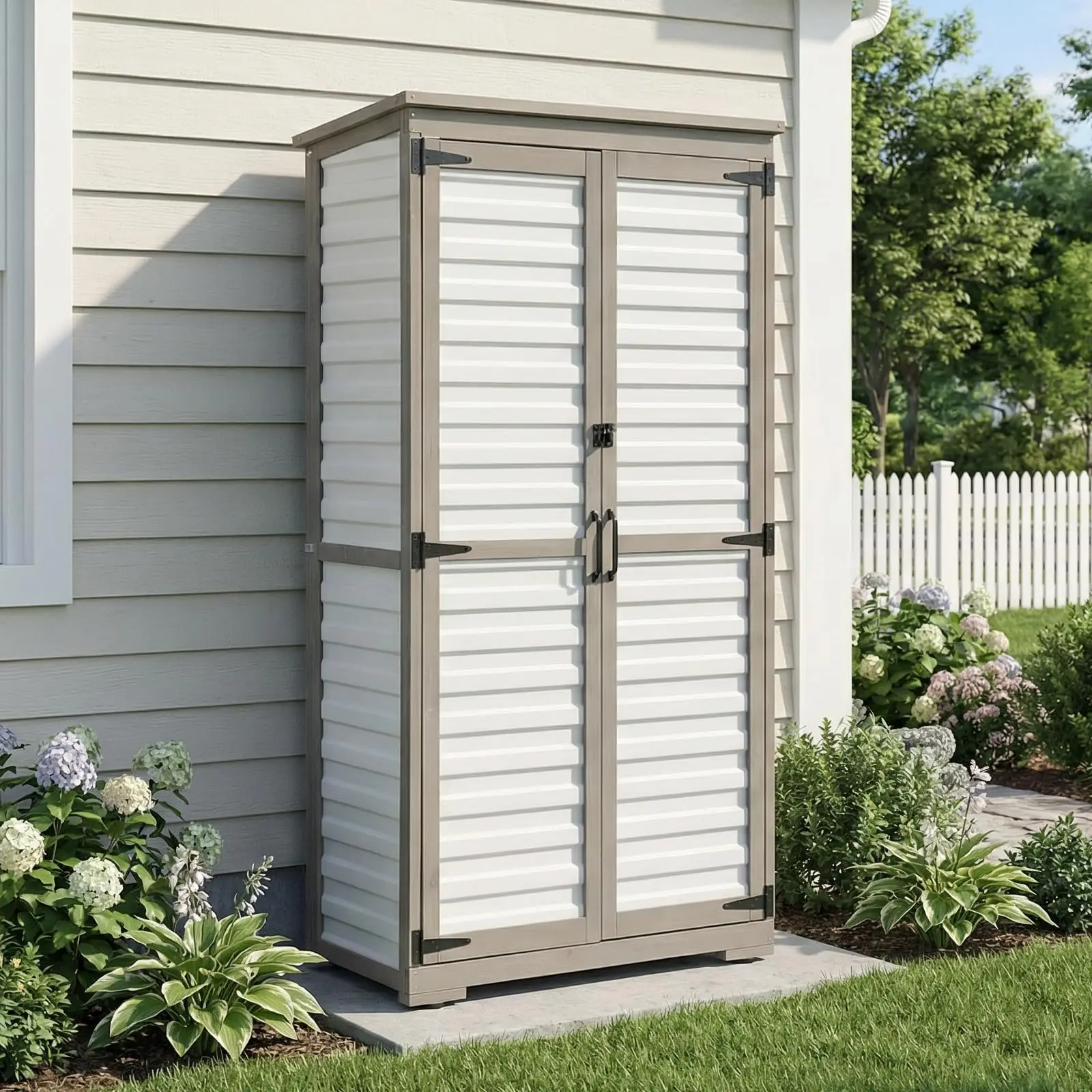 Outdoor Storage Cabinet with Shelves, Weatherproof Stylish Shed for Patio | Adjustable Shelf for Flexible Storage