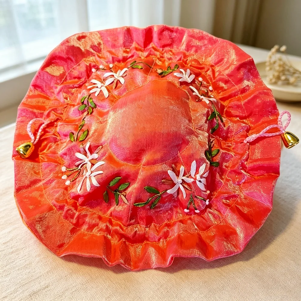 Handmade Ribbon‑Embroidered Drawstring Pouch – Compact Yet Roomy, Perfect for Storing Your Little Treasures