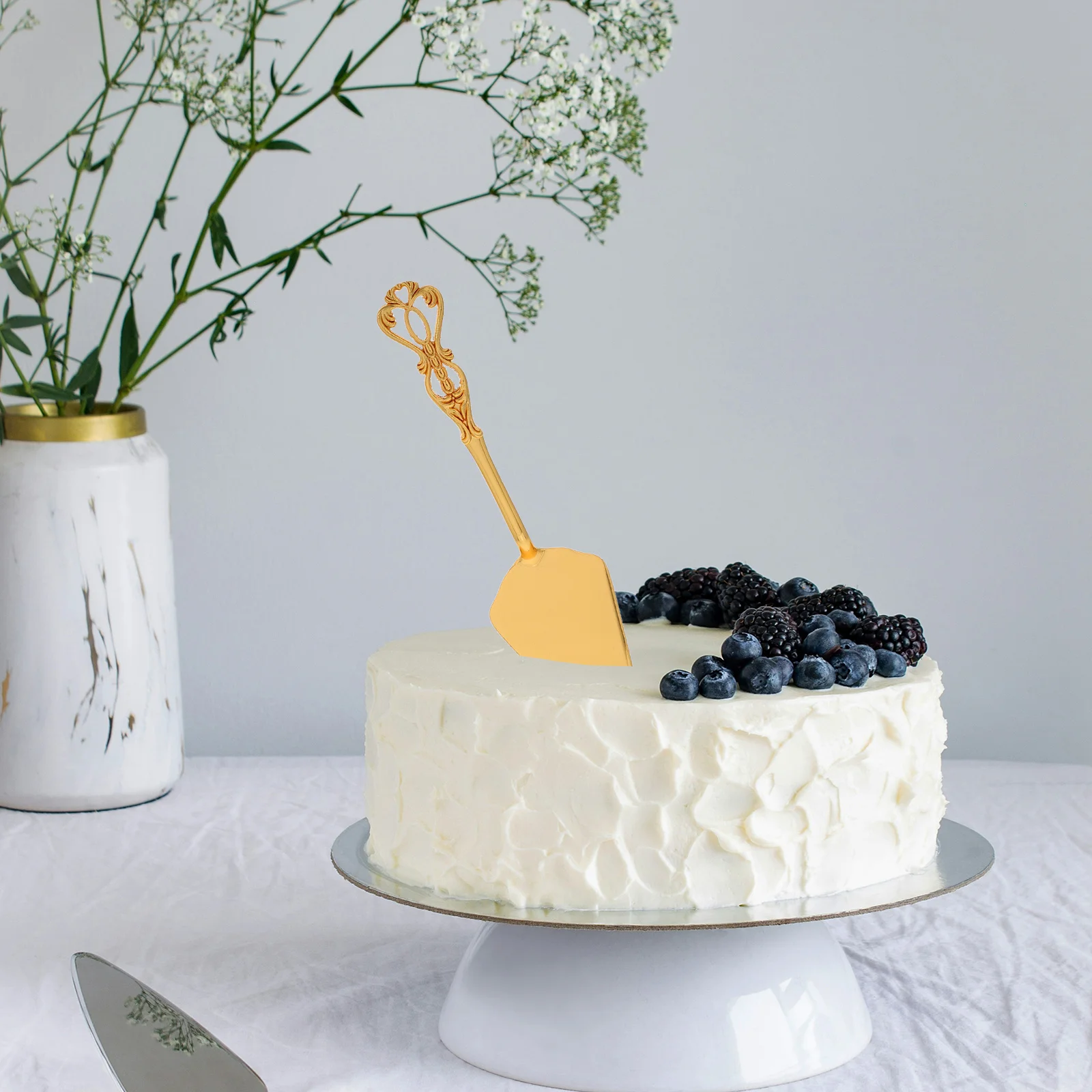 

2pcs Gold Stainless Steel Cake Knife Spatula Set Polished Satin Handle For Wedding Baking Serving Pies Dessert Party Tools